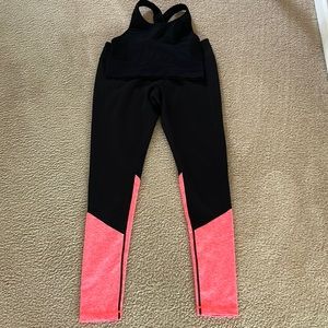 Zella Live-In high waist black/orange leggings and sports bra.